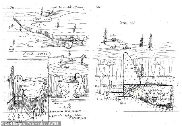 Pictured: A map showing the cave system hidden in Finland's Sibbo region, near Helsinki. The map also details the cave system itself, its entrance and the water