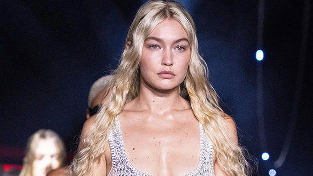 Gigi Hadid Slays In A Plunging Silver Mesh Sheer Dress On Chloe Runway At  PFW: Photos