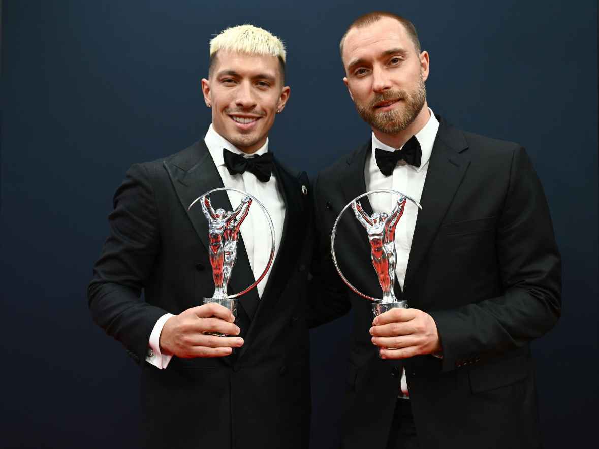 Christian Eriksen and Lisandro Martinez react to Laureus World Sports Awards | Manchester United