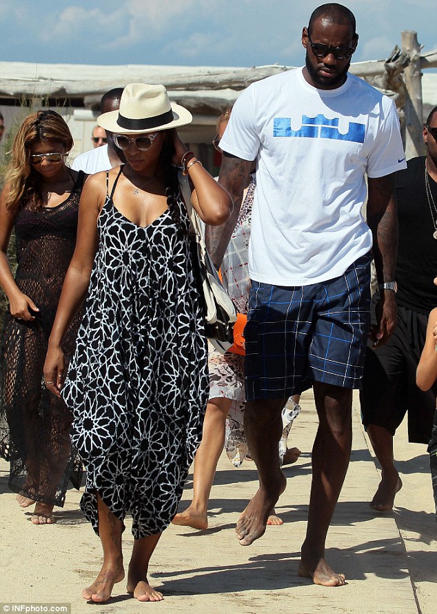 Romantic getaway: LeBron James, right, and his fiancee Savannah Brinson, left, holidayed in the South Of France on Friday