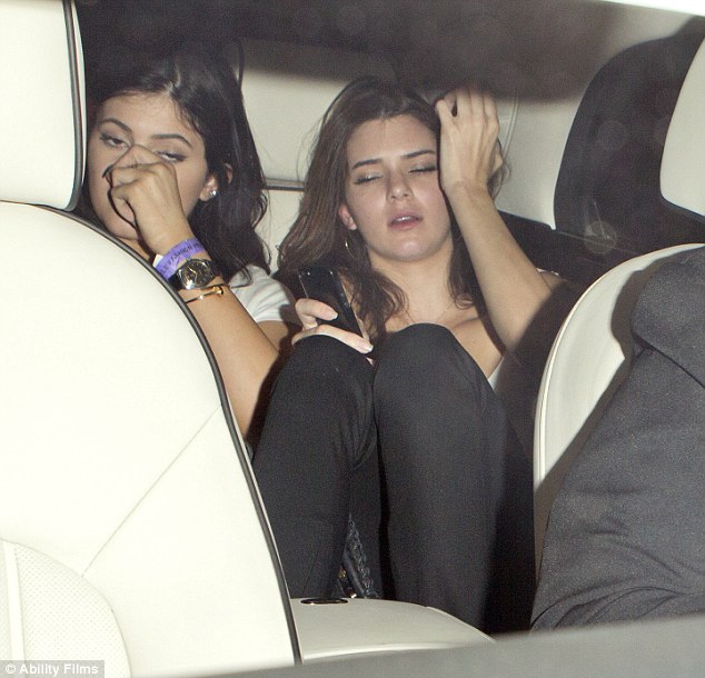 Clubbing with adults: On Tuesday teenagers Kylie (left) and Kendall (right) Jenner stopped by the 21-and-over Vignette nightclub in West Hollywood