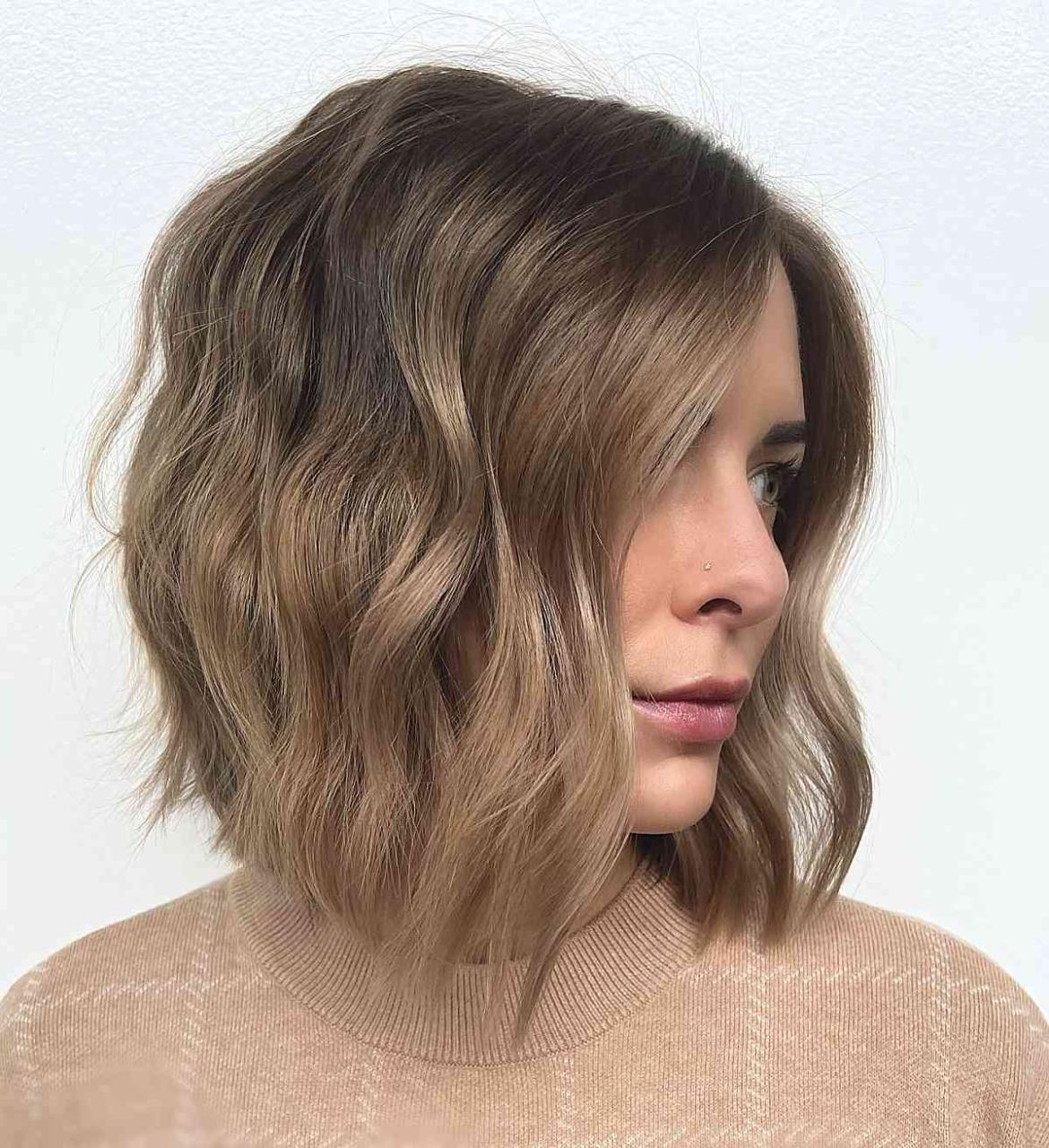 Sweet wavy and angled short hair